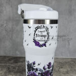 Strange Unusual Purple Roses Cameo 20oz Gothic White Travel Tumbler with Top Handle
