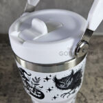 Halloween Owls with Pumpkins & Skulls 20oz Gothic White Travel Tumbler
