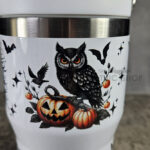Halloween Owls with Pumpkins & Skulls 20oz Gothic White Travel Tumbler