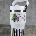 Never Trust the Living Grunge Stripe 20oz Gothic White Travel Tumbler