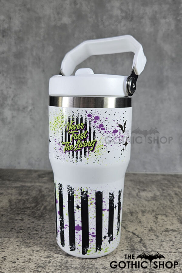 Never Trust the Living Grunge Stripe 20oz Gothic White Travel Tumbler
