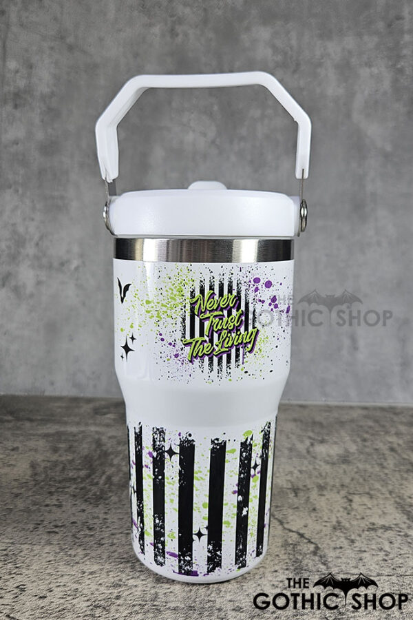 Never Trust the Living Grunge Stripe 20oz Gothic White Travel Tumbler