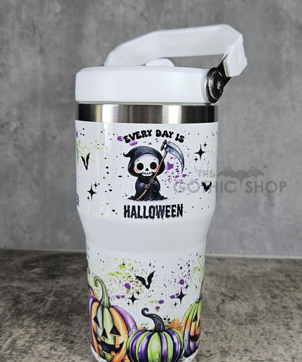 Grim Reaper & Pumpkins Every Day is Halloween 20oz White Travel Tumbler
