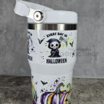 Grim Reaper & Pumpkins Every Day is Halloween 20oz White Travel Tumbler