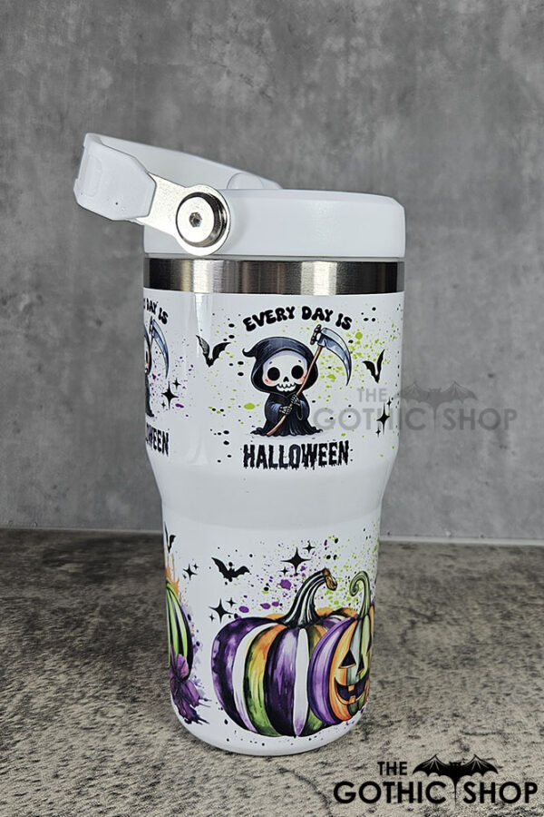 Grim Reaper & Pumpkins Every Day is Halloween 20oz White Travel Tumbler