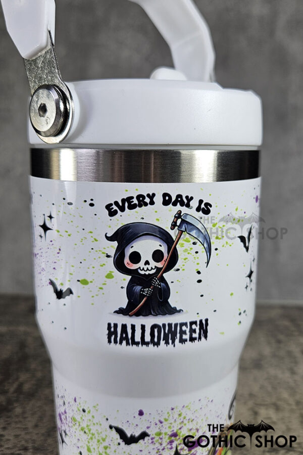 Grim Reaper & Pumpkins Every Day is Halloween 20oz White Travel Tumbler