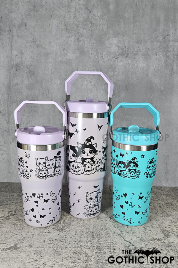 Halloween Witchy Cats & Pumpkins 20oz and 30oz Gothic Halloween Purple & Turquoise Travel Tumblers