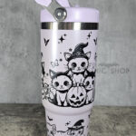 Halloween Witchy Cats & Pumpkins 30oz Gothic Halloween Purple Travel Tumbler