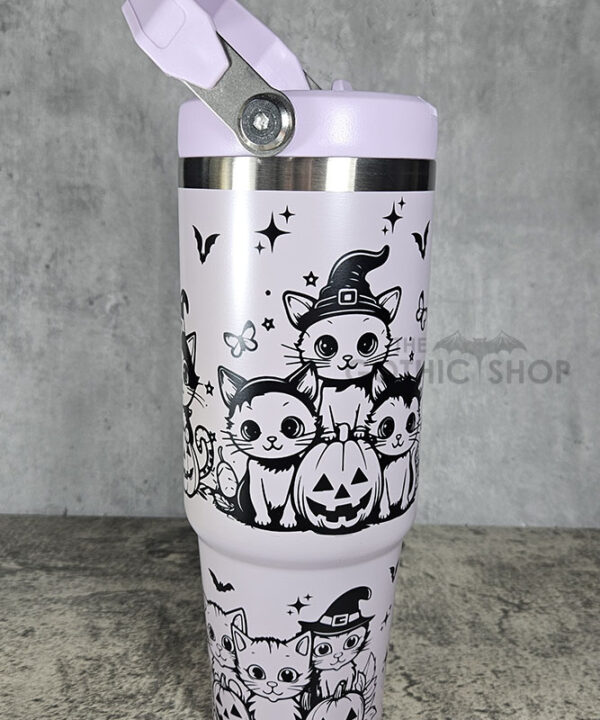 Halloween Witchy Cats & Pumpkins 30oz Gothic Halloween Purple Travel Tumbler