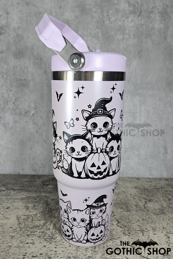 Halloween Witchy Cats & Pumpkins 30oz Gothic Halloween Purple Travel Tumbler