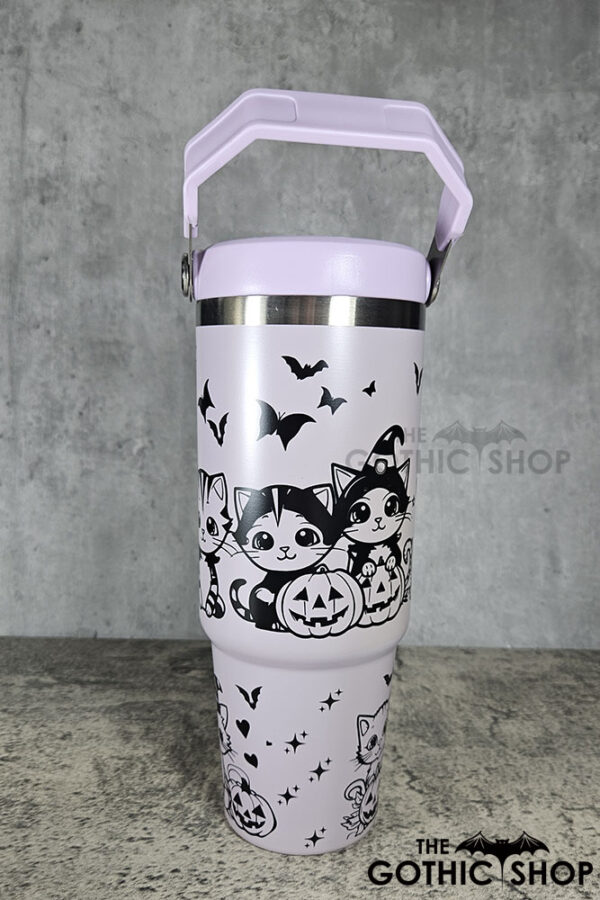 Halloween Witchy Cats & Pumpkins 30oz Gothic Halloween Purple Travel Tumbler