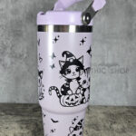 Halloween Witchy Cats & Pumpkins 30oz Gothic Halloween Purple Travel Tumbler