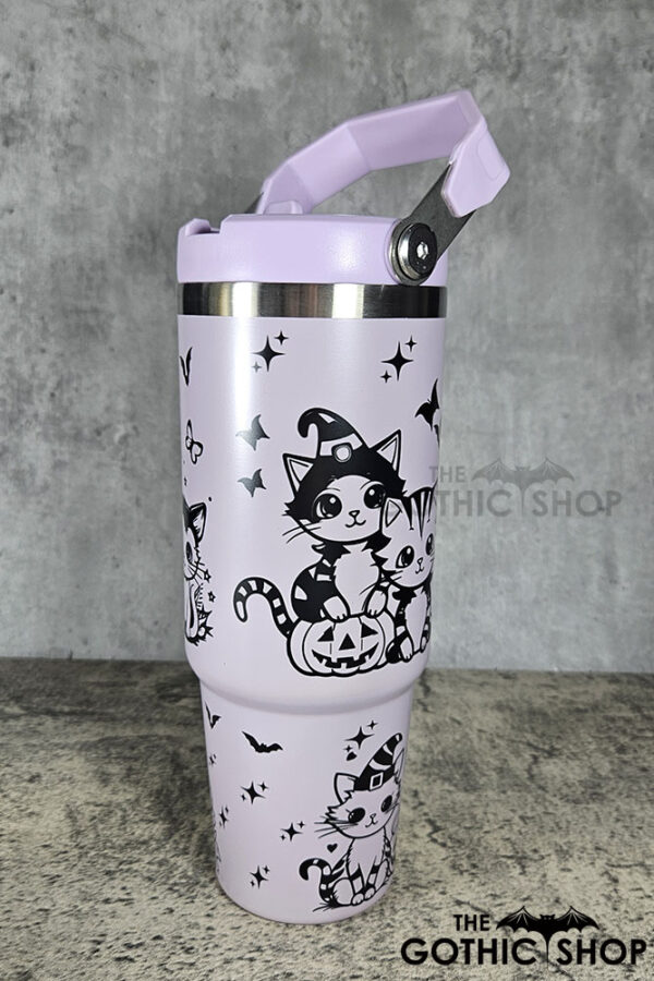 Halloween Witchy Cats & Pumpkins 30oz Gothic Halloween Purple Travel Tumbler
