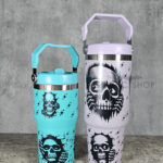 Peeping Skulls 30oz and 20oz Gothic Purple and Turquoise Travel Tumbler