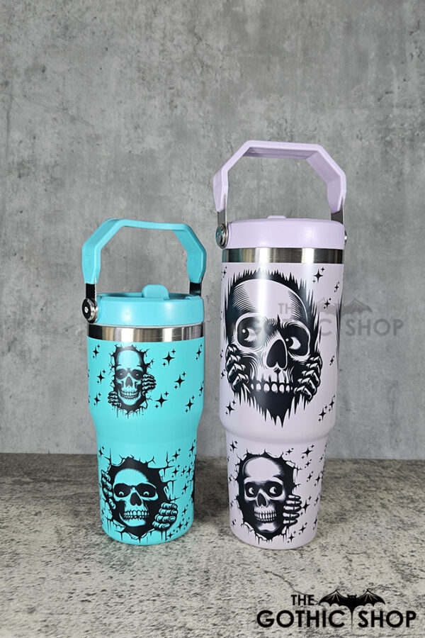 Peeping Skulls 30oz and 20oz Gothic Purple and Turquoise Travel Tumbler