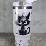 Drippy Spooky Black Cat 30oz Gothic Purple Travel Tumbler