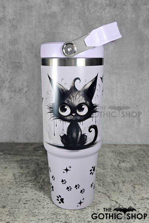Drippy Spooky Black Cat 30oz Gothic Purple Travel Tumbler