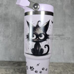 Drippy Spooky Black Cat 30oz Gothic Purple Travel Tumbler