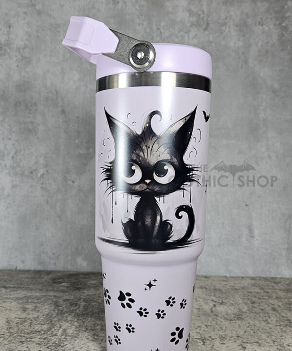 Drippy Spooky Black Cat 30oz Gothic Purple Travel Tumbler