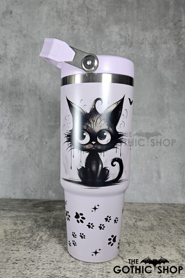 Drippy Spooky Black Cat 30oz Gothic Purple Travel Tumbler