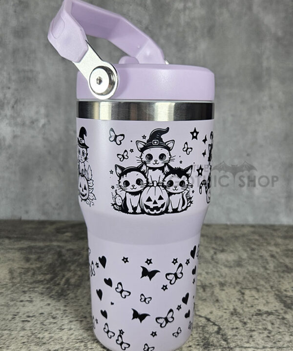 Halloween Witchy Cats & Pumpkins 20oz Gothic Purple Travel Tumbler