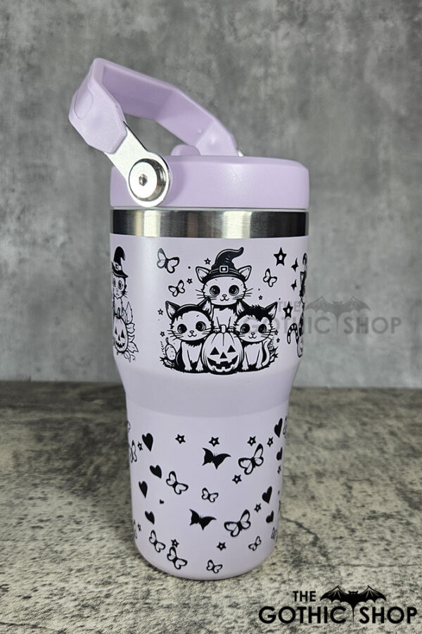 Halloween Witchy Cats & Pumpkins 20oz Gothic Purple Travel Tumbler