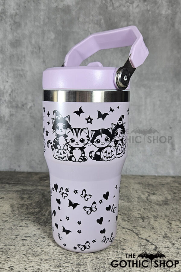 Halloween Witchy Cats & Pumpkins 20oz Gothic Purple Travel Tumbler