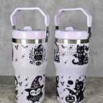 Vampire Cats, Witchy Owls & Bats 20oz Gothic Purple Travel Tumbler