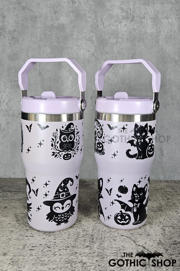 Vampire Cats, Witchy Owls & Bats 20oz Gothic Purple Travel Tumbler
