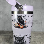 Halloween Owls with Pumpkins & Skulls 20oz Gothic Purple Travel Tumbler