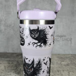 Halloween Owls with Pumpkins & Skulls 20oz Gothic Purple Travel Tumbler