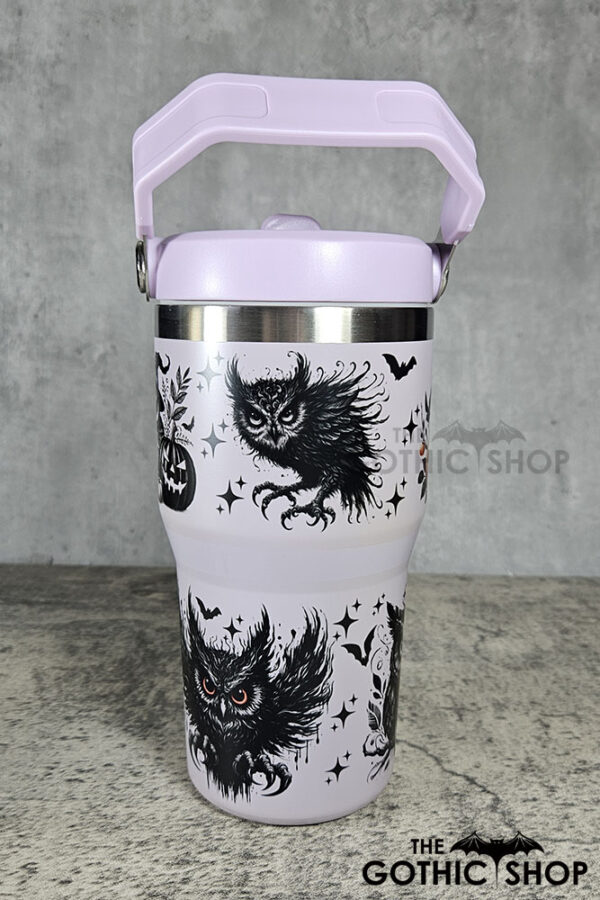 Halloween Owls with Pumpkins & Skulls 20oz Gothic Purple Travel Tumbler