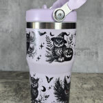 Halloween Owls with Pumpkins & Skulls 20oz Gothic Purple Travel Tumbler