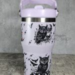 Halloween Owls with Pumpkins & Skulls 20oz Gothic Purple Travel Tumbler
