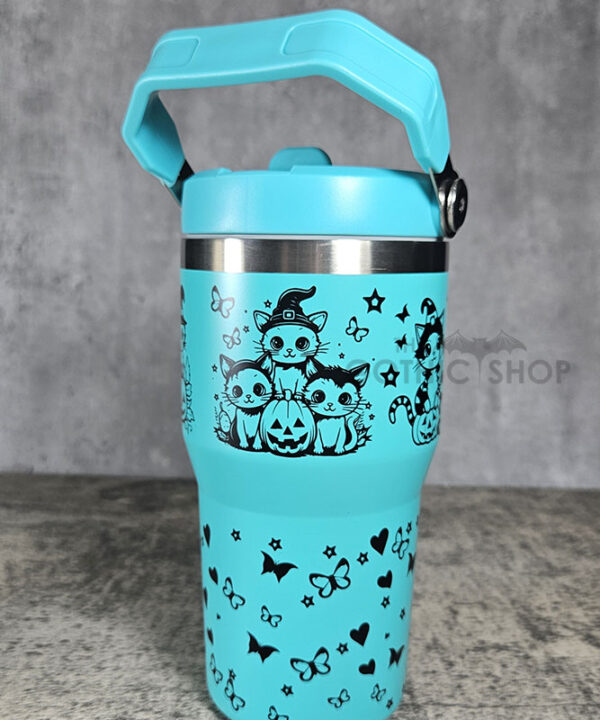 Halloween Witchy Cats & Pumpkins 20oz Gothic Turquoise Travel Tumbler