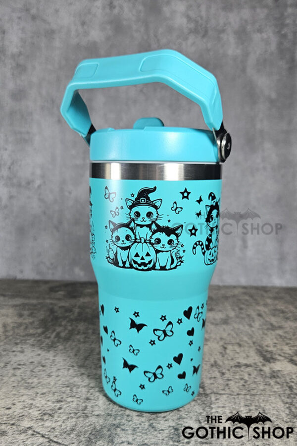 Halloween Witchy Cats & Pumpkins 20oz Gothic Turquoise Travel Tumbler