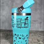 Halloween Witchy Cats & Pumpkins 20oz Gothic Turquoise Travel Tumbler