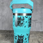 Halloween Owls with Pumpkins & Skulls 20oz Gothic Turquoise Travel Tumbler