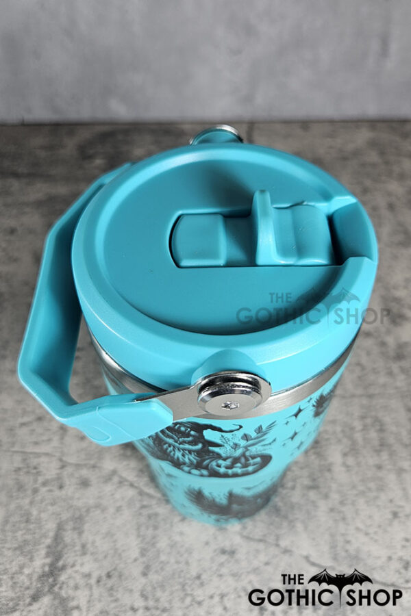 Halloween Owls with Pumpkins & Skulls 20oz Gothic Turquoise Travel Tumbler