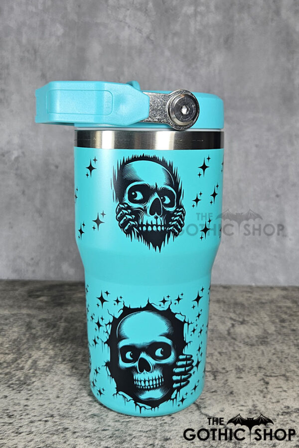 Peeping Skulls 20oz Gothic Turquoise Travel Tumbler