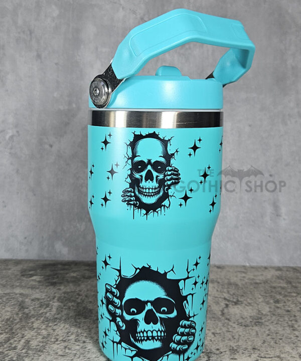 Peeping Skulls 20oz Gothic Turquoise Travel Tumbler