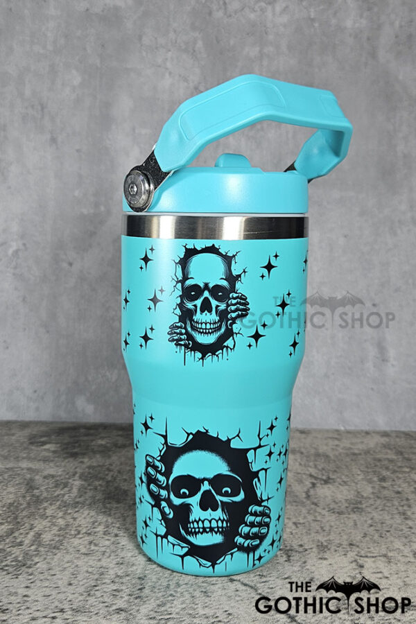 Peeping Skulls 20oz Gothic Turquoise Travel Tumbler