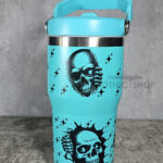 Peeping Skulls 20oz Gothic Turquoise Travel Tumbler