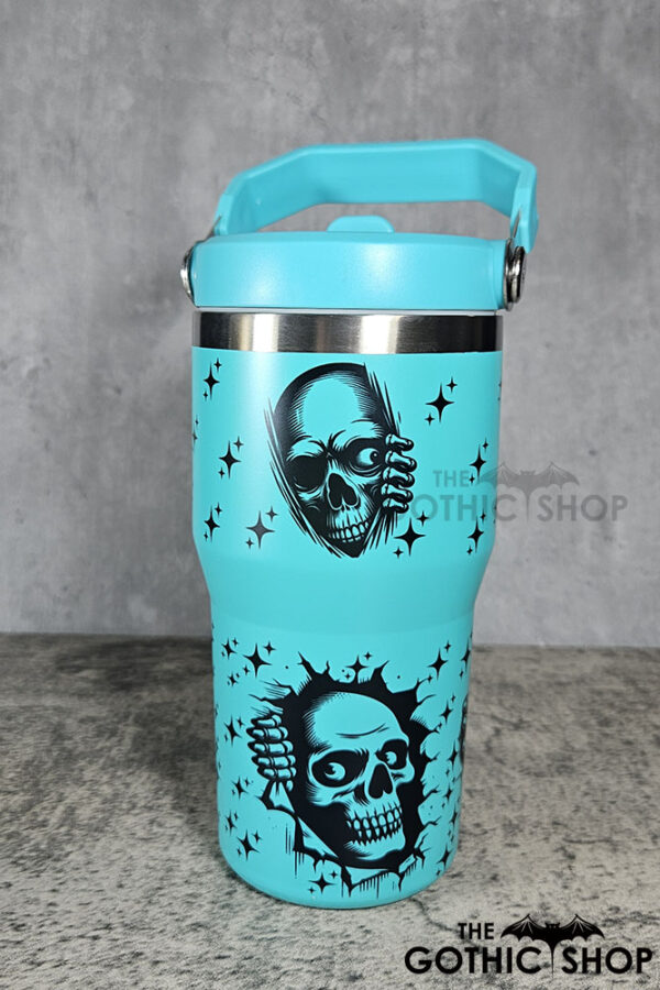 Peeping Skulls 20oz Gothic Turquoise Travel Tumbler