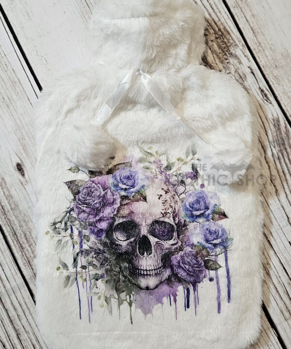 Skull Purple Roses Plush Cover Hot Water Bottle