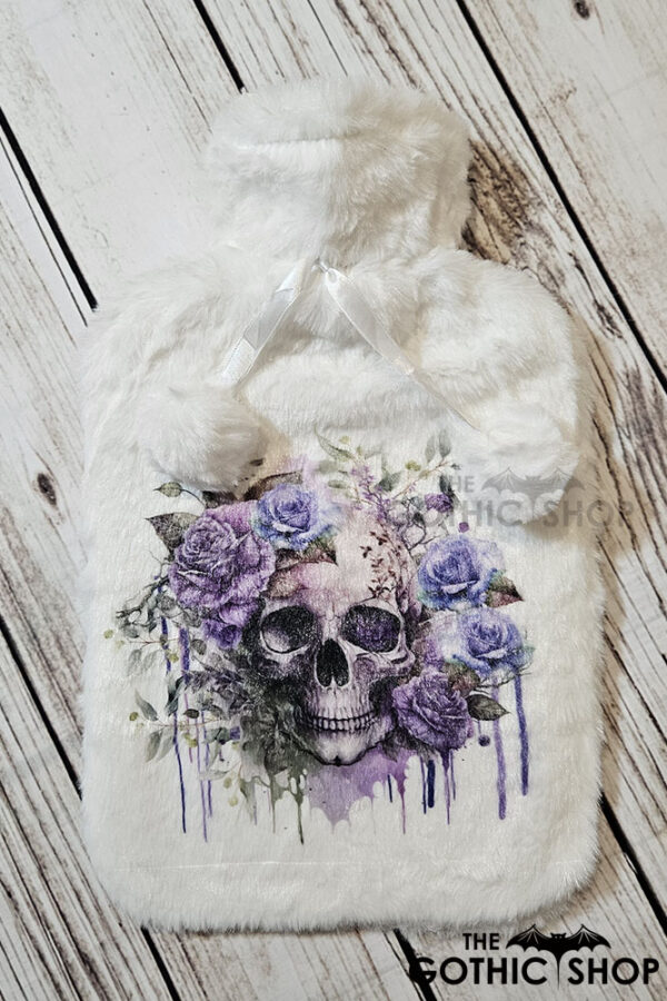 Skull Purple Roses Plush Cover Hot Water Bottle