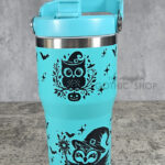 Witchy Halloween Owls 20oz Gothic Turquoise Travel Tumbler