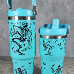 Dancing Skeletons 20oz and 30oz Gothic Turquoise Travel Tumbler