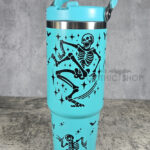Dancing Skeletons 30oz Gothic Turquoise Travel Tumbler