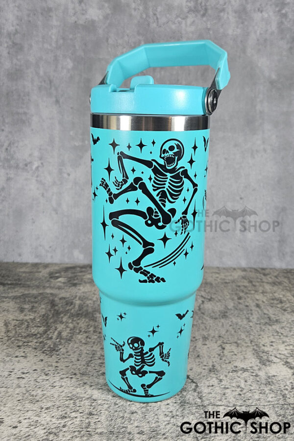 Dancing Skeletons 30oz Gothic Turquoise Travel Tumbler